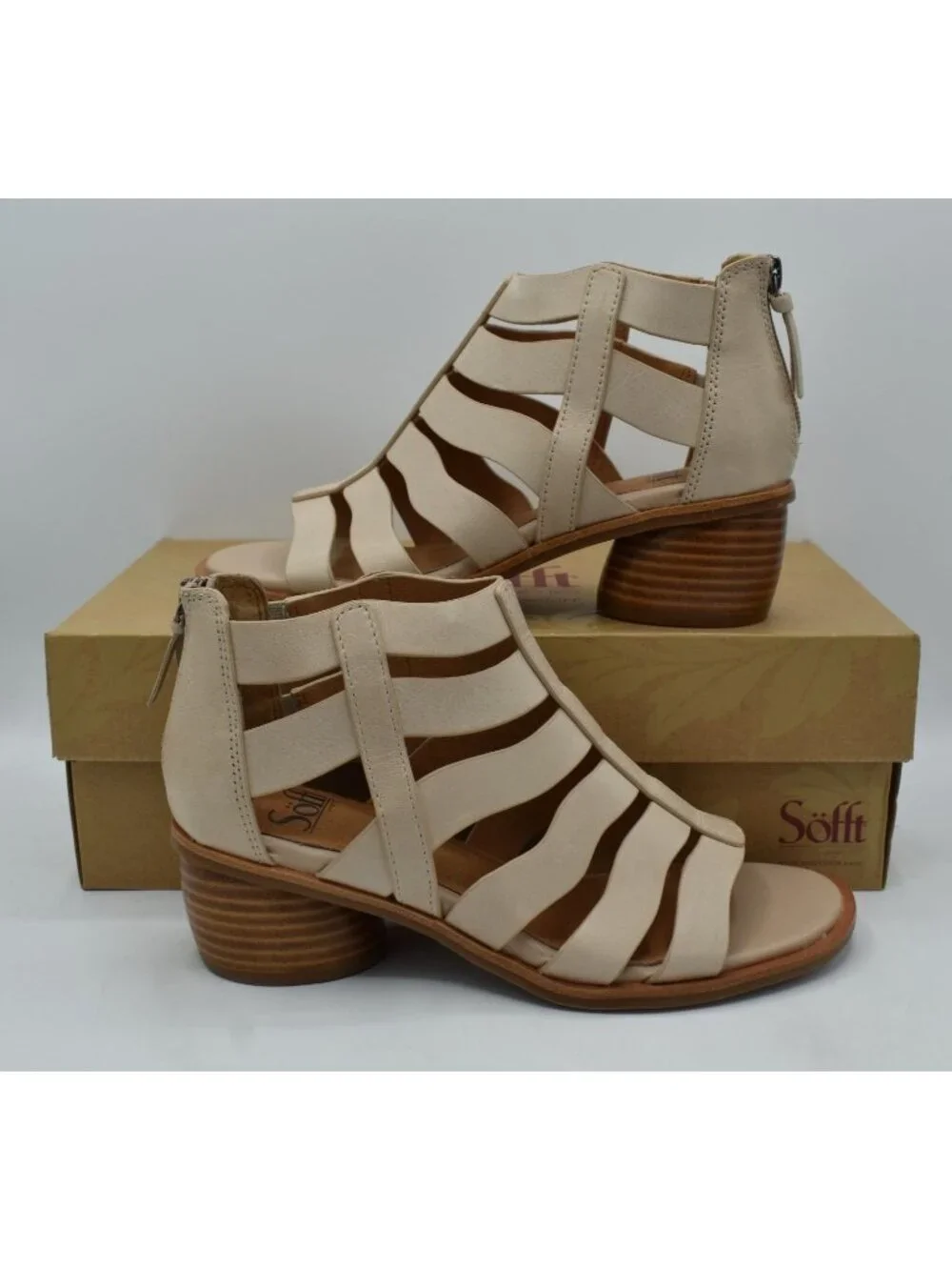 Sofft Womens Size‎ 9 Carmen Beige Leather Block Heel Gladiator Sandals Shoes